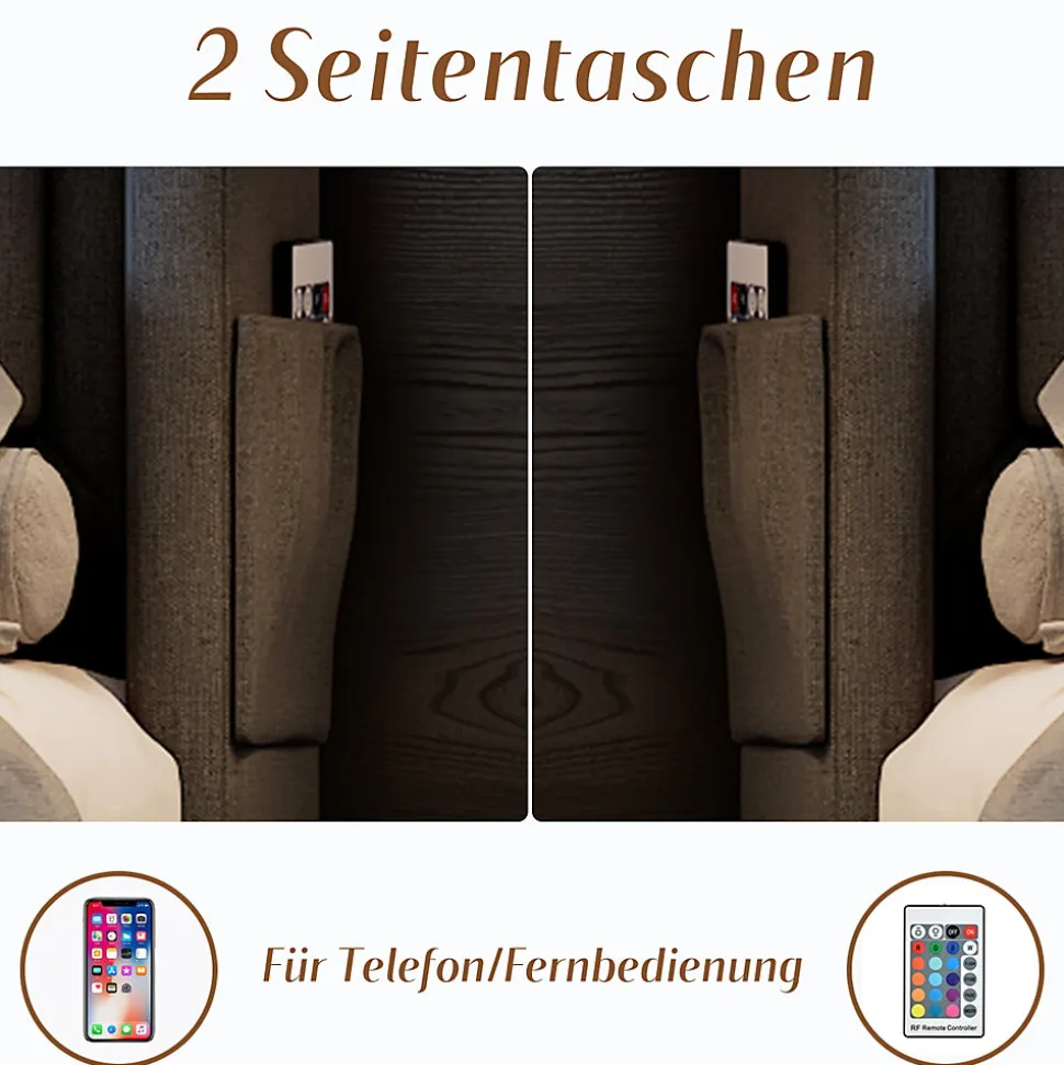 Lit Coffre 90 x 200 Cm - Lit Simple avec Tête de Lit LED et Charge USB C - Bois, Coton, Métal - Sans Matelas - Gris