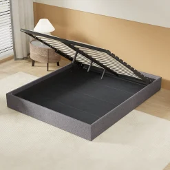 Lit Coffre 120 x 190 cm - Sommier à lattes en bois - Cadre en tissu gris