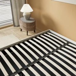 Lit Coffre 140 x 200 cm - Sommier à lattes en bois - Cadre en tissu blanc