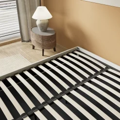 Lit Coffre 140 x 190 cm - Sommier à lattes en bois - Cadre en tissu blanc