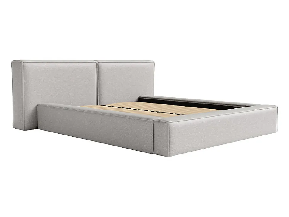 Lit coffre 140 x 190 cm - Tissu - Gris clair + Matelas - TIMANO