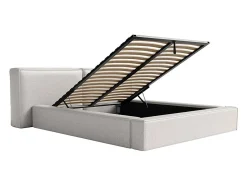 Lit coffre 140 x 190 cm - Tissu - Gris clair + Matelas - TIMANO