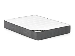Lit coffre 140 x 190 cm - Tissu - Gris clair + Matelas - TIMANO