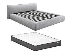 Lit coffre 160 x 200 cm - Tissu - Gris clair + Matelas - MIRSIO