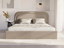 Lit coffre 140 x 190 cm - Tissu chiné - Beige - FIREZA II