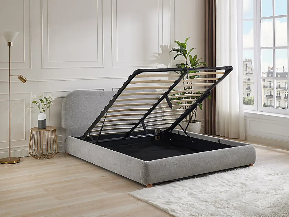 Lit coffre 160 x 200 cm - Tissu - Gris clair + Matelas - VANARI