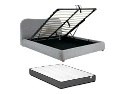 Lit coffre 160 x 200 cm - Tissu - Gris clair + Matelas - VANARI