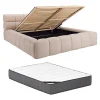 Lit coffre 160 x 200 cm - Tissu - Beige + Matelas - FORVIK II