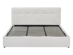 Lit coffre 180 x 200 cm - Tissu bouclette - Blanc + Matelas - MAZIRI