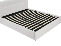 Lit coffre 180 x 200 cm - Tissu bouclette - Blanc + Matelas - MAZIRI