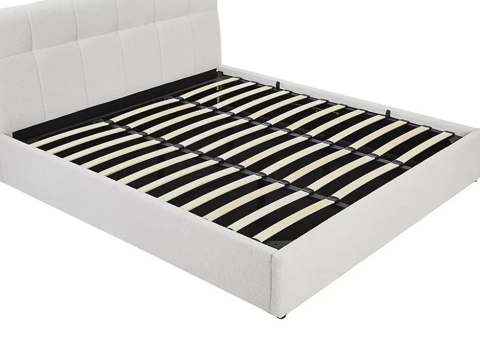 Lit coffre 180 x 200 cm - Tissu bouclette - Blanc + Matelas - MAZIRI