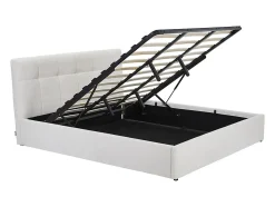 Lit coffre 180 x 200 cm - Tissu bouclette - Blanc + Matelas - MAZIRI
