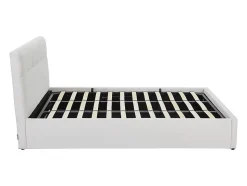 Lit coffre 180 x 200 cm - Tissu bouclette - Blanc + Matelas - MAZIRI