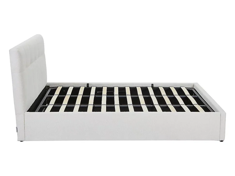 Lit coffre 180 x 200 cm - Tissu bouclette - Blanc + Matelas - MAZIRI