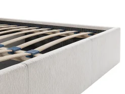 Lit coffre 140 x 190 cm - Tissu texturé - Crème + Matelas - JUSTANI