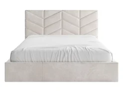 Lit coffre 140 x 190 cm - Tissu texturé - Crème + Matelas - JUSTANI