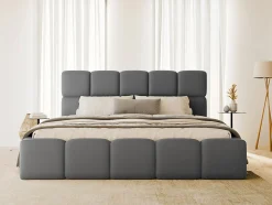 Lit coffre 140 x 190 cm - Tissu effet cuir - Gris - DAMADO