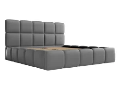 Lit coffre 140 x 190 cm - Tissu effet cuir - Gris - DAMADO