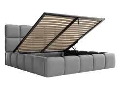 Lit coffre 140 x 190 cm - Tissu effet cuir - Gris - DAMADO