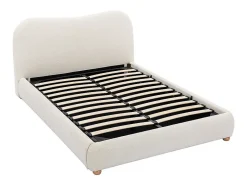 Lit coffre 160 x 200 cm - Tissu bouclette - Blanc + Matelas - VANARI