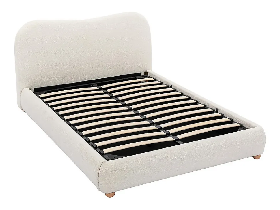 Lit coffre 160 x 200 cm - Tissu bouclette - Blanc + Matelas - VANARI