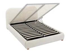 Lit coffre 160 x 200 cm - Tissu bouclette - Blanc + Matelas - VANARI