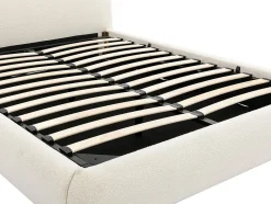 Lit coffre 160 x 200 cm - Tissu bouclette - Blanc + Matelas - VANARI