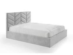 Lit coffre 200 x 200 cm - Tissu texturé - Gris + Matelas - JUSTANI