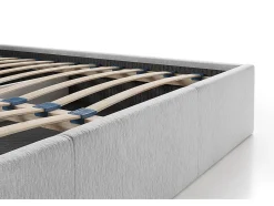 Lit coffre 200 x 200 cm - Tissu texturé - Gris + Matelas - JUSTANI