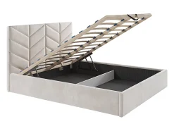 Lit coffre 180 x 200 cm - Tissu texturé - Crème - JUSTANI