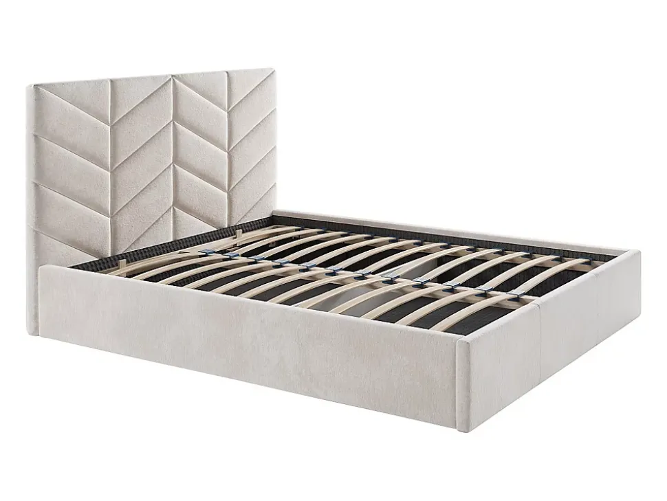 Lit coffre 180 x 200 cm - Tissu texturé - Crème - JUSTANI