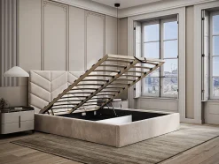 Lit coffre 160 x 200 cm - Tissu texturé - Crème - JUSTANI