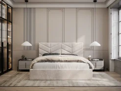 Lit coffre 160 x 200 cm - Tissu texturé - Crème - JUSTANI