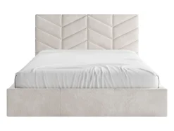 Lit coffre 160 x 200 cm - Tissu texturé - Crème - JUSTANI