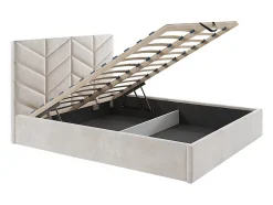 Lit coffre 160 x 200 cm - Tissu texturé - Crème - JUSTANI