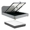 Lit coffre 180 x 200 cm - Tissu - Gris clair + Matelas - VANARI
