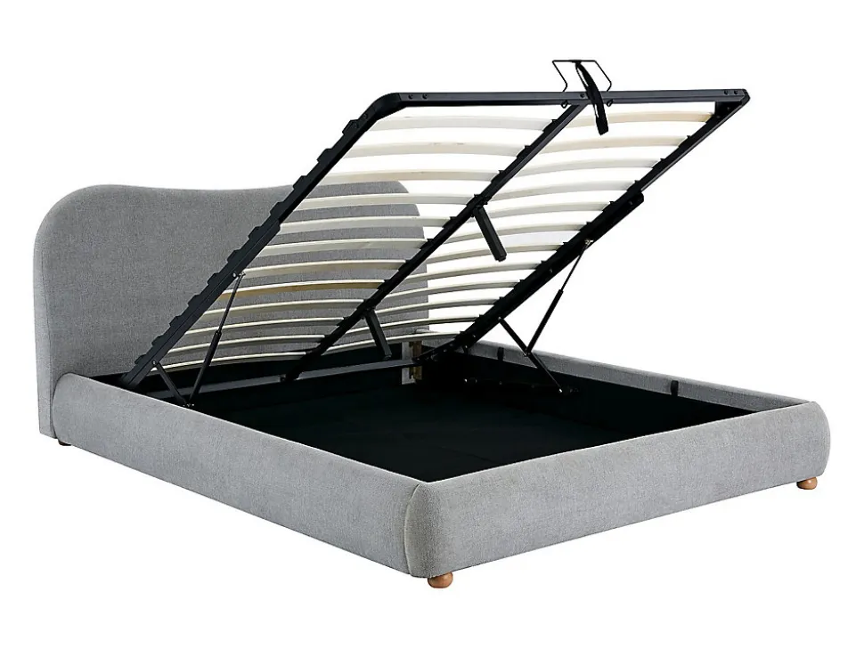 Lit coffre 180 x 200 cm - Tissu - Gris clair + Matelas - VANARI