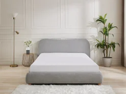 Lit coffre 180 x 200 cm - Tissu - Gris clair + Matelas - VANARI