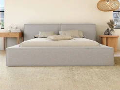Lit coffre 140 x 190 cm - Tissu - Gris clair - TIMANO