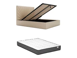 Lit coffre 180 x 200 cm - Tissu - Beige + Matelas - RILIODA
