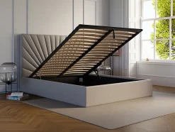 Lit coffre 180 x 200 cm - Tissu - Beige + Matelas - RILIODA