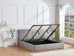 Lit coffre 180 x 200 cm - Tissu bouclette - Gris - MAZIRI