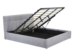 Lit coffre 180 x 200 cm - Tissu bouclette - Gris + Matelas - MAZIRI