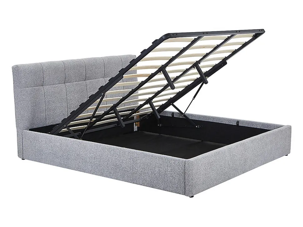 Lit coffre 180 x 200 cm - Tissu bouclette - Gris + Matelas - MAZIRI