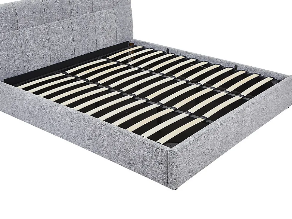 Lit coffre 180 x 200 cm - Tissu bouclette - Gris + Matelas - MAZIRI