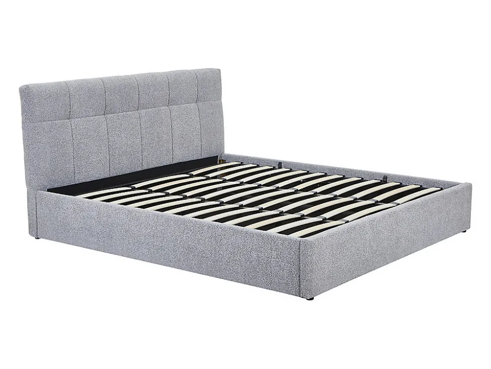 Lit coffre 180 x 200 cm - Tissu bouclette - Gris + Matelas - MAZIRI