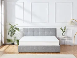 Lit coffre 180 x 200 cm - Tissu bouclette - Gris + Matelas - MAZIRI