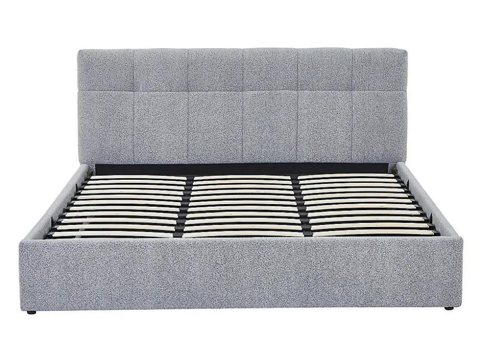 Lit coffre 180 x 200 cm - Tissu bouclette - Gris + Matelas - MAZIRI