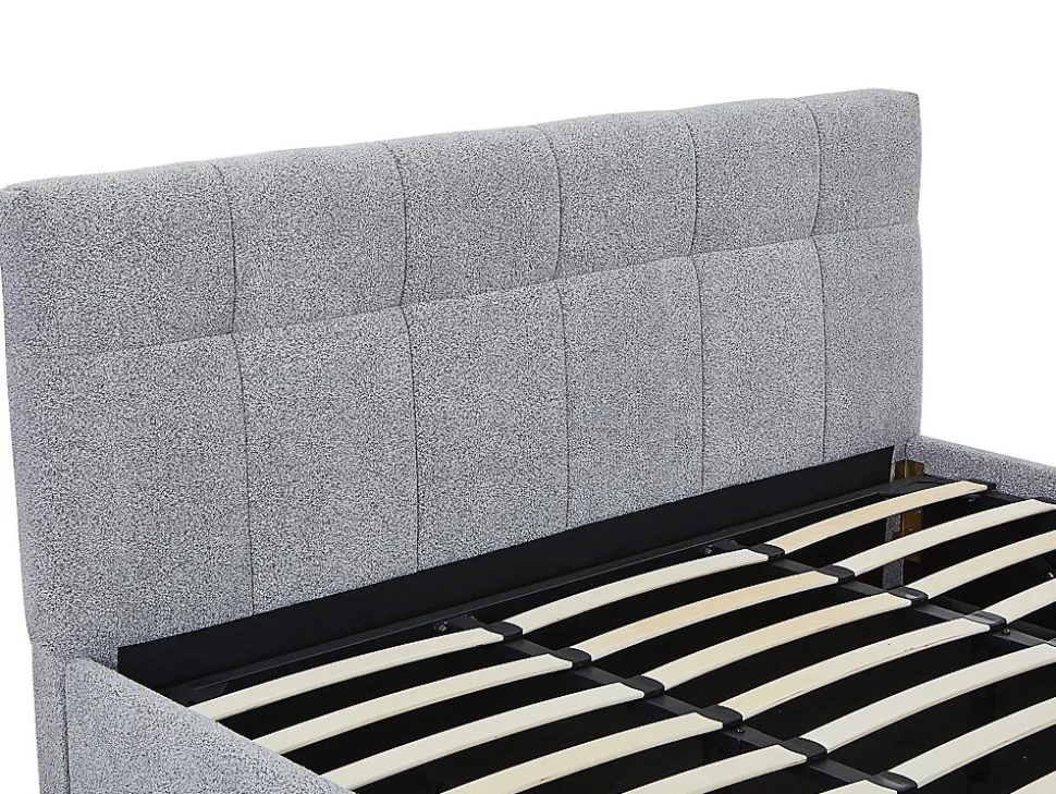 Lit coffre 180 x 200 cm - Tissu bouclette - Gris + Matelas - MAZIRI