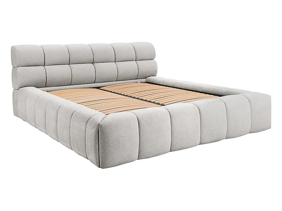 Lit coffre 180 x 200 cm - Tissu - Gris clair + Matelas - FORVIK